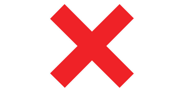 Red x icon. Bold red cross symbol on white background. Medical and emergency icon vector flat illustration design.