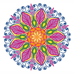 Beautiful and creative colorful mandala design art with white background