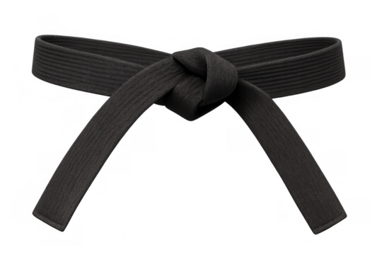 Black karate belt knotted securely, representing martial arts expertise against translucent backdrop