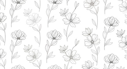 Delicate floral pattern with outlined blossoms and slender stems botanical elegance.