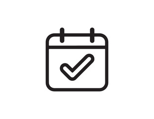 Calendar icon with a check mark symbolizing a completed task or event isolated on white background