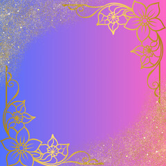 Floral Frame with Golden Accents A Decorative Design with Floral and Glitter Elements