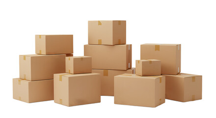 Stack of Cardboard Boxes: E-commerce Shipping, Logistics, and Warehouse Storage Concept; Neutral Beige Tones, Clean Minimalist Style, Efficient and Organized Mood.
