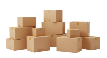 Stack of Cardboard Boxes: E-commerce Shipping, Logistics, and Warehouse Storage Concept; Neutral Beige Tones, Clean Minimalist Style, Efficient and Organized Mood.