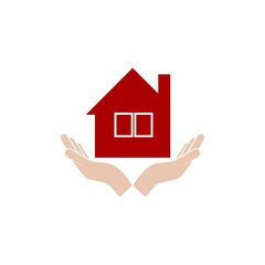 Hand holding house icon isolated on white background