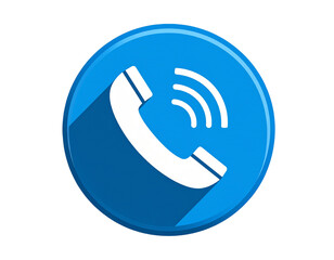 Flat Blue Round Phone Call Icon with Long Shadow, Isolated on Transparent Background