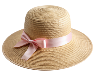 Classic Straw Sun Hat with Ribbon Bow – Front Angle PNG Isolated