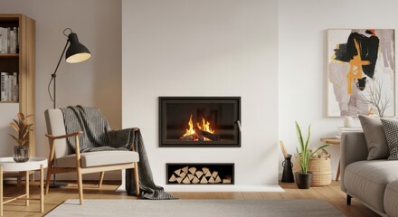 Modern Living Room Interior Design with Fireplace and Cozy Seating Area