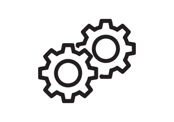 Two interlocking black gears isolated on a clean white background isolated on white background