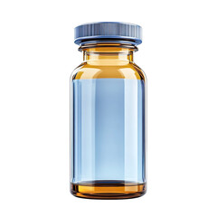 Empty Vial Pharmaceutical Glass Bottle with Blue Cap Clear Liquid Inside on transparent background