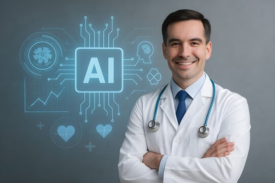 Lekarz z nowoczesną technologią AI &ndash; przyszłość medycyny
