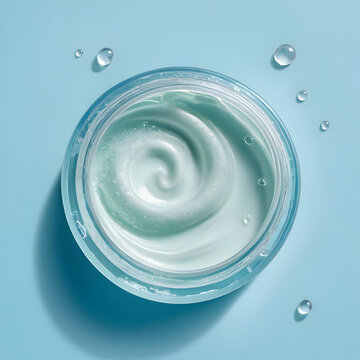 white cream in a jar with blue background