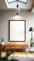 Blank mock up poster frame in hipster interior background scandinavian style 3D render 3D illustrati