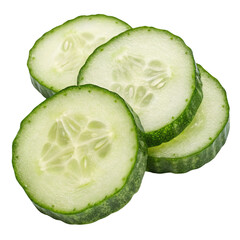 Fresh cucumber slices isolated on transparent background  
