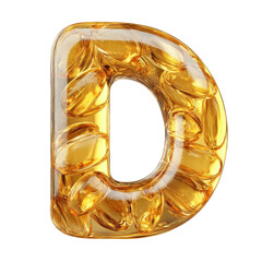 Luminous gold letter D on black elegant design with a golden touch a on transparent background