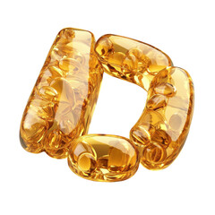 Golden Capsules Vitamins Shiny Health Medicine Supplements Wellness Omega on transparent background