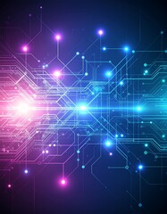 Obraz premium Abstract digital circuit background with glowing technology lights in blue and pink tones.