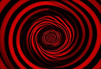 A hypnotic red and black spiral pattern, tightly wound, motion, swirl