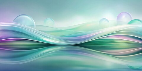 Fototapeta premium Serene Abstract Landscape with Flowing Lines and Spheres Reflecting in Calm Water