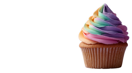 Colorful Pastel Cupcake with Frosting on a Transparent Background