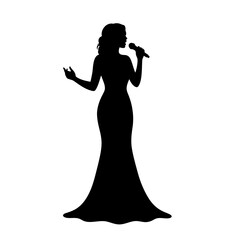 Singing Silhouette: Elegant black silhouette of a woman holding a microphone, embodying the allure of performance and artistic expression.