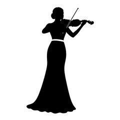 Fototapeta premium Musical Silhouette: An elegant silhouette of a woman gracefully playing the violin, capturing the essence of musical artistry.