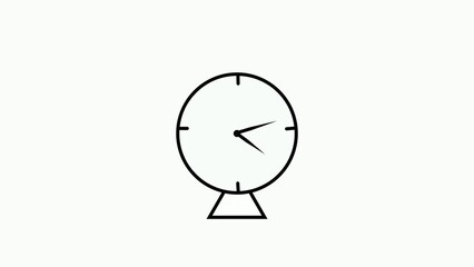 Simple black and white clock icon illustration on white background depicting time