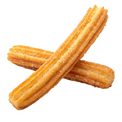 Two crunchy churros isolated on transparent background  
