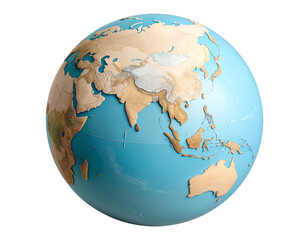 Naklejka premium Minimalist Pastel Clay Earth Globe with Simple Shapes, Top-Down View PNG on Transparent Background