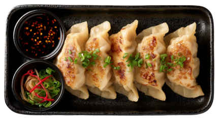 Traditional dumpling momos food from Nepal served with tomato chutney in plate isolated.