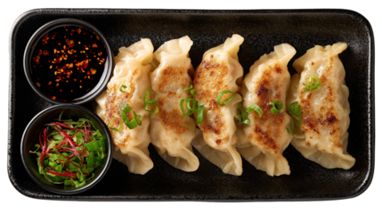 Traditional dumpling momos food from Nepal served with tomato chutney in plate isolated.
