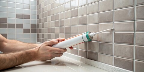 A handyman carefully applies sealant to the grout lines of a tiled wall, ensuring a watertight and aesthetically pleasing finish.