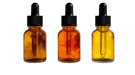 Three Glass Dropper Bottles with Wooden Caps – Essential Oils, Herbal, or Skincare Product Packaging