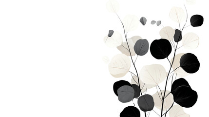 Elegant Black and White Botanical Leaves on Transparent Background