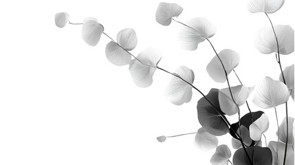 Elegant Black and White Botanical Leaves on Transparent Background