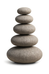 Stack of balancing stones creating harmony and tranquility with transparent background