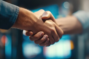 Close-Up of Two Hands Shaking in a Professional Business Environment