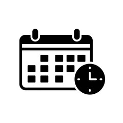 Calendar and Clock Icon: A monochrome icon depicts the essence of time and planning, merging a calendar and clock into a simple, yet powerful graphic. 