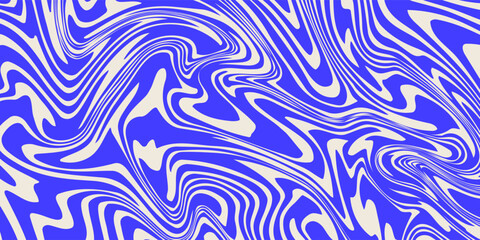 Blue wavy lines abstract background. Trendy psychedelic retro style backdrop. Waves, swirl and twirl pattern. Twisted distorted vector texture. Y2k aesthetic design