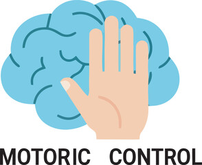 Hand blocking a blue brain, symbolizing motoric control.