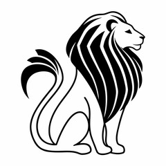 Stylized black line art lion sitting profile on white background animal mammal
