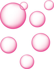 Several translucent, pink, spherical shapes floating against a white background.