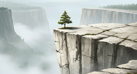 Lone Tree on Cliff Edge Dramatic Landscape Solitude Nature