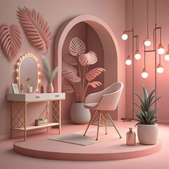 3D background stylist scene with soft lighting minimalist design high-detail props and pink tones