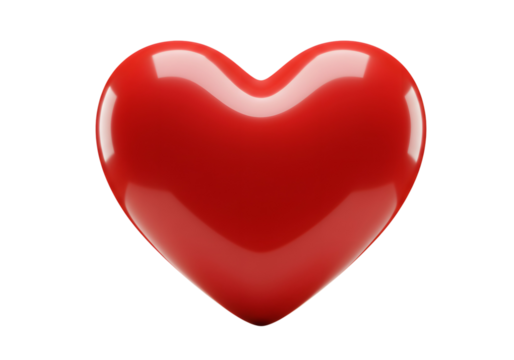 Glossy Red Heart Shape; 3D Render; Valentine's Day; Love; Romance; Passion; Symbol; Graphic Design Element; Isolated on White Background; Perfect for Web and Print.