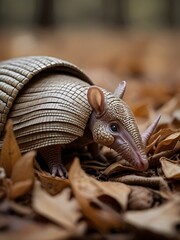 Obraz premium A closeup of a curled armadillo on dry land