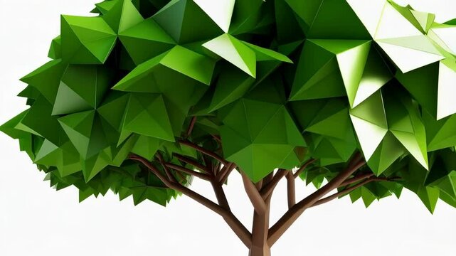 Abstract green tree with polygonal leaves on a plain background. Tree with geometric leaf design for graphic design and illustrations.