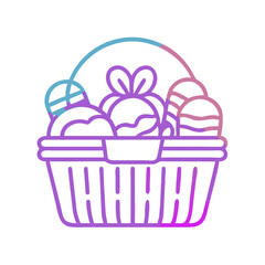 Colorful Easter Basket Illustration Filled with Eggs and Treats, Vibrant Gradient