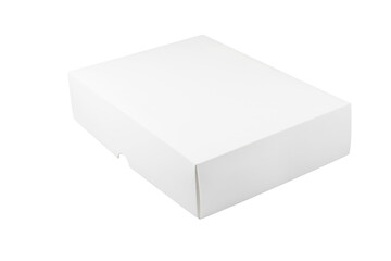White Flat Cardboard Box with Finger Cutout, Top Angle View at 45 Degrees