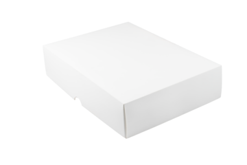 White Flat Cardboard Box with Finger Cutout, Top Angle View at 45 Degrees
